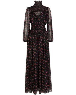 Dolce & Gabbana Floral-Print Shirred Silk Maxi Dress - Black