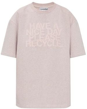 Ganni Logo-Appliqué T-Shirt - Pink