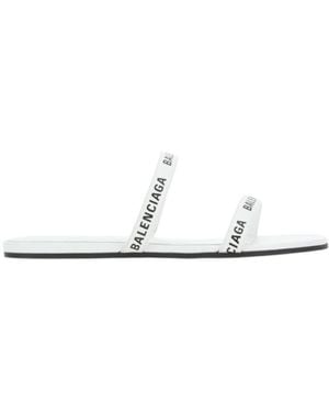 Balenciaga Logo Print Double Strap Sandals - White