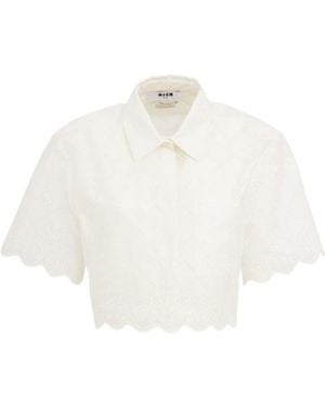 MSGM Cropped Eyelet Lace Shirt - White