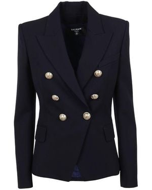 Balmain Notched Lapel 6 Button Double-Breasted Blazer - Blue