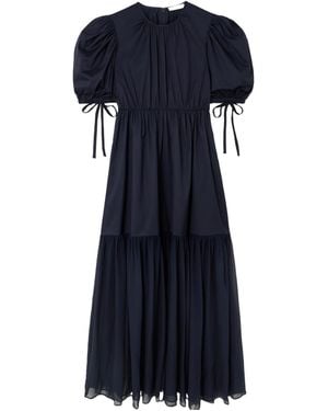 Ulla Johnson Collage Gathered Cotton-Poplin And Silk-Georgette Midi Dress - Blue