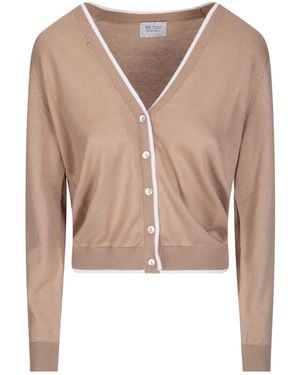 Be You Contrast Trim V-Neck Cardigan - Natural