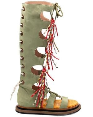 Hogan Lace-Up Tassel Sandals - Green