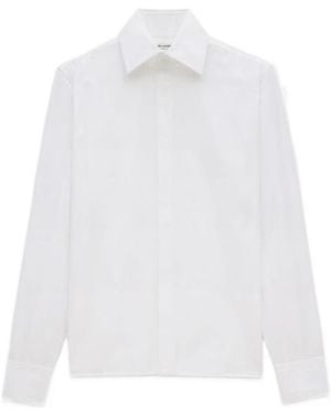 Saint Laurent Cassandre Buttoned Straight Hem Shirt - White