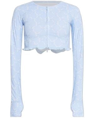 LoveShackFancy Laudie Printed Cropped Performance Top - Blue