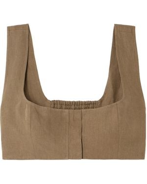 LeKasha Jirja Cropped Linen Top - Brown