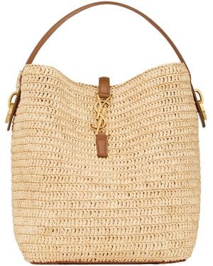 Saint Laurent Le 37 Logo Plaque Bucket Bag - Natural