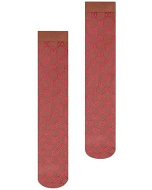 Gucci Gg Knit Socks With Knee-Length Pattern - Red