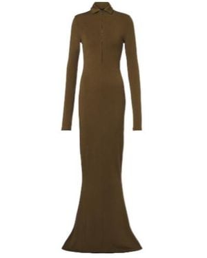 Mugler Wool-Blend Jersey Polo Dress - Brown