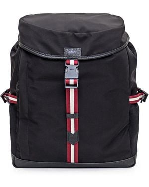Bally Stripe Detail Folding Top Backpack - Black