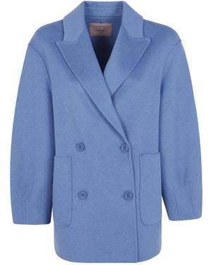Twinset Double-Breasted Long-Sleeved Coat - Blue