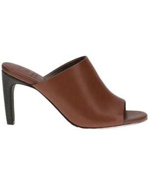Brunello Cucinelli Round-Toe Embellished-Heel Sandals - Brown