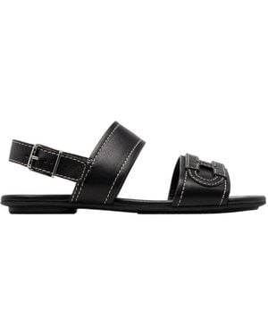Hogan Logo Strap Flat Sandals - Black