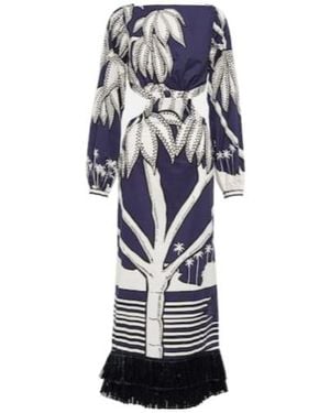 Johanna Ortiz Printed Fringe-Trimmed Cotton Maxi Dress - Blue