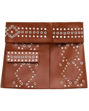 Marni Leather Mini Skirt With Studs - Brown