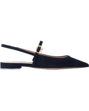 Gianvito Rossi Buckled Suede Slingback Flats - Blue