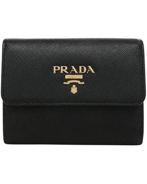 Prada Logo Plaque Tri-Fold Wallet - Black