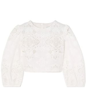 Borgo De Nor Embroidered Poplin Cropped Top - White