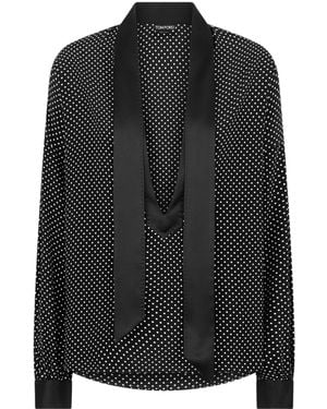 Tom Ford Polka-Dot Silk Crepe Blouse With Tuxedo Details - Black