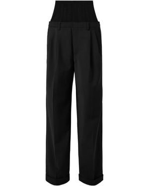 Tibi Mesh-Trimmed Crepe Wide-Leg Trousers - Black