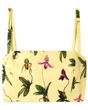 Oscar de la Renta Floral Print Cropped Top - Metallic