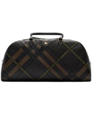 Burberry Logo Patch Checked Tote Bag - Black