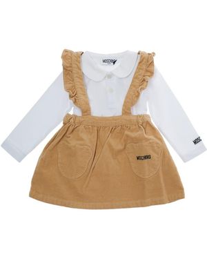 Moschino Logo-Embroidered Corduroy Dress Set - Natural