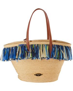PUCCI Pucci Puccing Logo Plaque Fringed Beach Bag - Blue