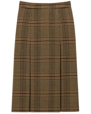 Saint Laurent Pleated Houndstooth Skirt - Green