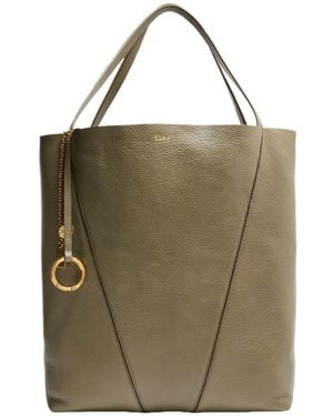 Chloé Spin Grain Leather Tote Bag - Green