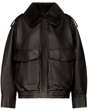 Loulou de Saison Russo Leather Bomber With Shearling Collar - Black