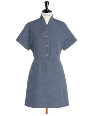 Dior Christian Belted Button-Up Dress - Blue
