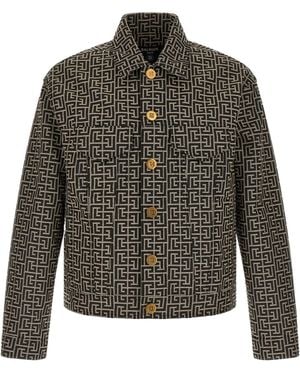 Balmain Long Sleeved Jacquard Monogram Jacket - Green