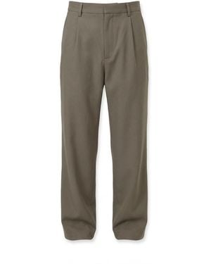 Closed Pleated Straight-Leg Trousers - Grey