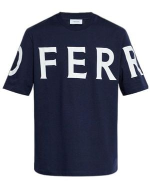 Ferragamo Ferragamo Logo Printed Crewneck T-Shirt - Blue
