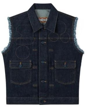 KENZO Badges' Cut Off Trucker - Blue