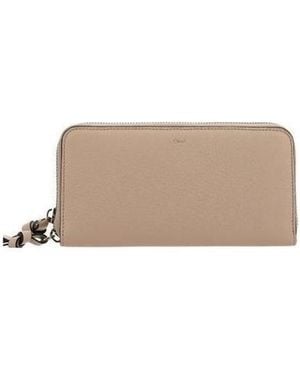 Chloé Chloé Logo Detailed Zipped Wallet - Natural