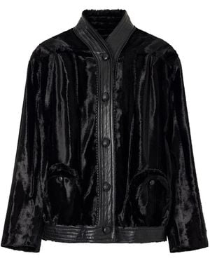 Blazé Milano Leather-Trimmed Velvet Jacket - Black