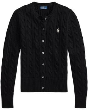 Polo Ralph Lauren Logo Embroidered Cable-Knit Cardigan - Black