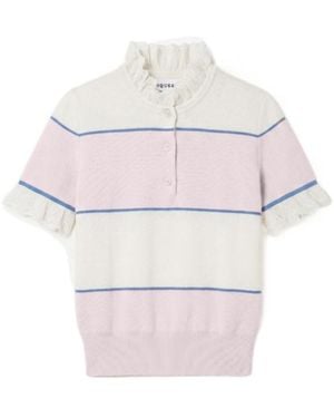 McQueen Ruffle Trim Striped Top - White