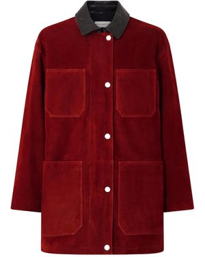 Nour Hammour Barn Leather-Trimmed Suede Jacket - Red