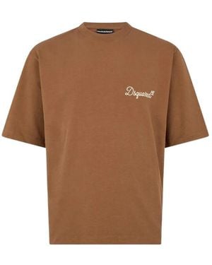 DSquared² Logo Embroidered Crewneck T-Shirt - Brown