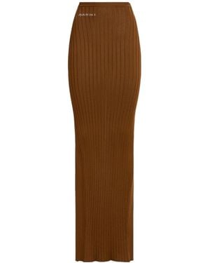 Marni Logo Intarsia Ribbed-Knit Maxi Skirt - Brown