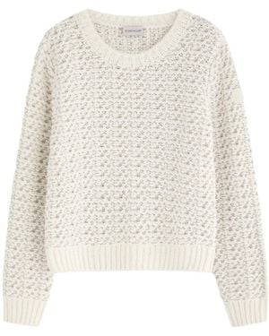 Moncler Logo Bouclé-Knit Cotton-Blend Sweater - White
