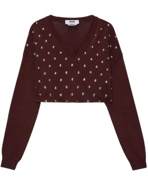 MSGM Studded V-Neck Knitwear - Purple