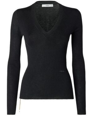 Fendi Wool Ribbed Sweater - Black