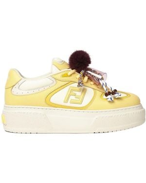 Fendi Leather Low-Top Platforms With Charm - Metallic