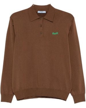 Prada Long Sleeved Knitted Polo Jumper - Brown