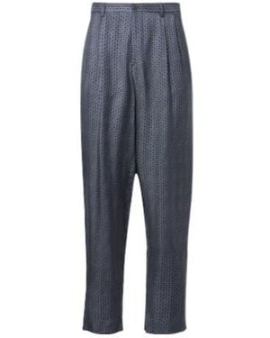 Giorgio Armani Pleated Printed Tapered Trousers - Blue